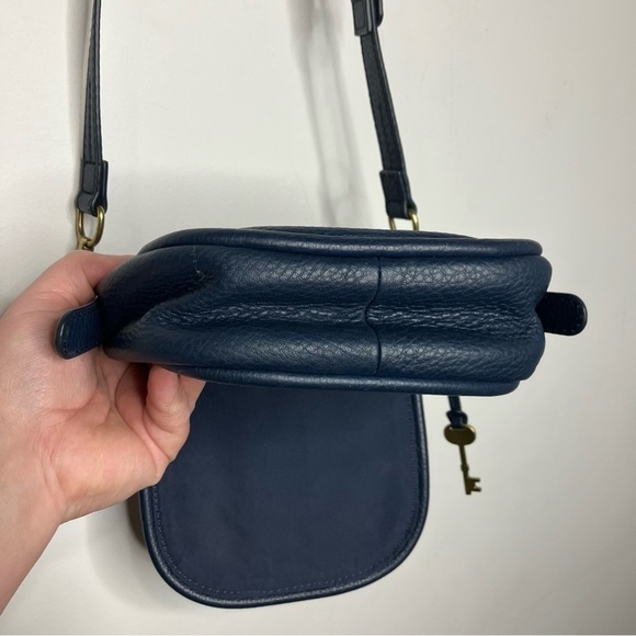 Fossil Rumi blue Cabernet striped suede leather flap crossbody bag small - Picture 13 of 15